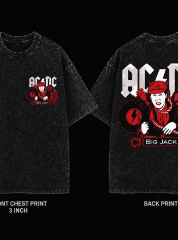 The Rare Goat AC/DC Big Jack Vintage Black Graphic T-Shirt with Front & Back Print