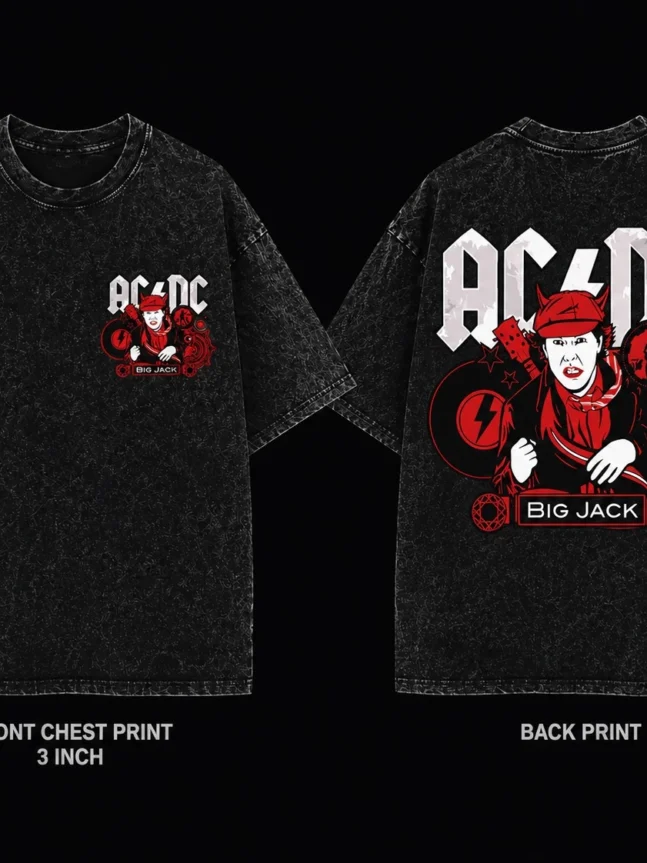 The Rare Goat AC/DC Big Jack Vintage Black Graphic T-Shirt with Front & Back Print