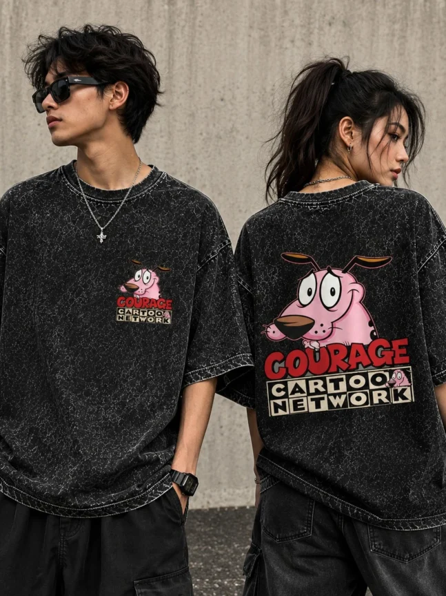 The Rare Goat Courage the Cowardly Dog Oversized Black Washed Streetwear T-Shirt