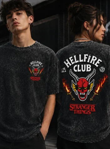 The Rare Goat Hellfire Club Stranger Things Black Acid Wash Graphic T-Shirt