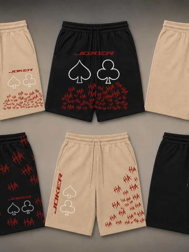 The Rare Goat Joker HA Graphic Fleece Shorts – Black & Beige Streetwear Set