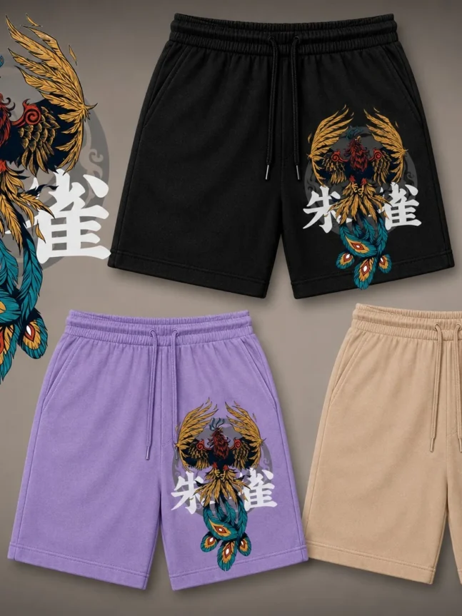 The Rare Goat Phoenix Graphic Streetwear Shorts – Bold Mythical Bird Print Drawstring Shorts