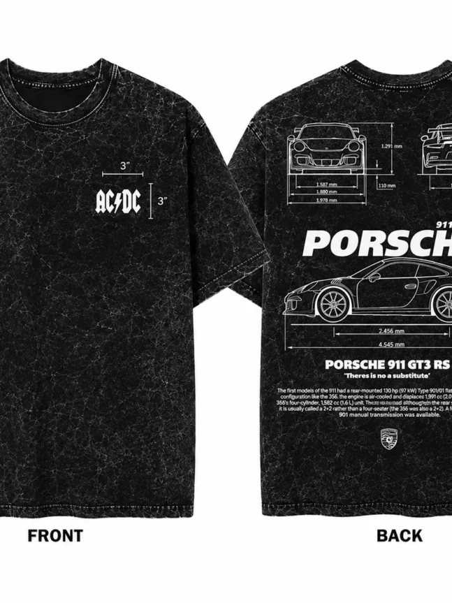 The Rare Goat Black Porsche 911 GT3 RS Graphic T-Shirt with Blueprint Back Print