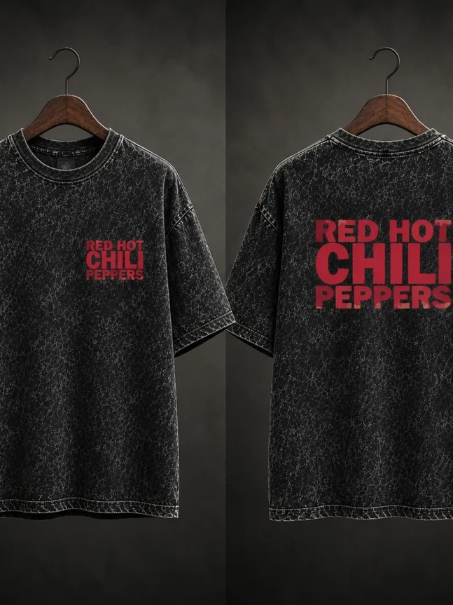 The Rare Goat Red Hot Chili Peppers Black Acid Wash Band T-Shirt