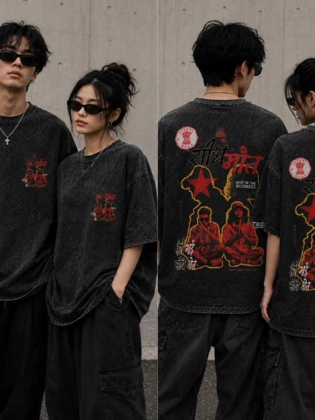 The Rare Goat Oversized Washed Black Streetwear Graphic T-Shirt with Bold Back Print