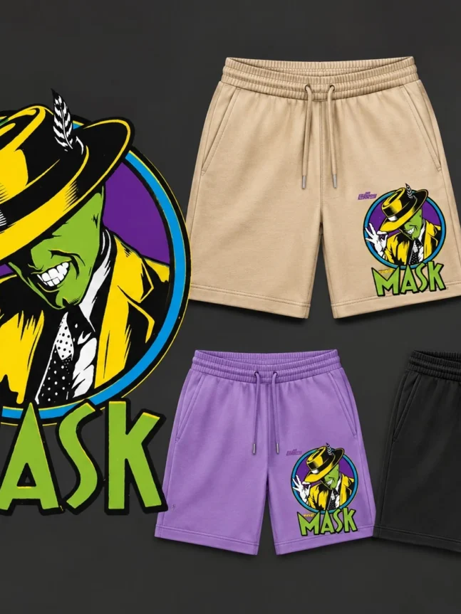 The Rare Goat The Mask Graphic Jogger Shorts – Black, Beige & Purple Streetwear Set