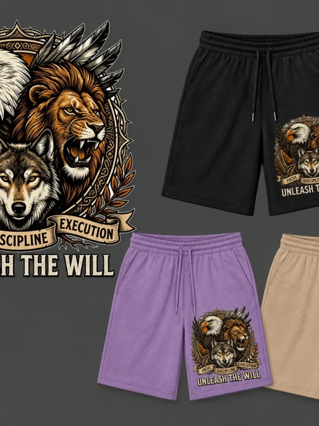 The Rare Goat Unleash The Will Eagle Lion Wolf Graphic Athletic Shorts